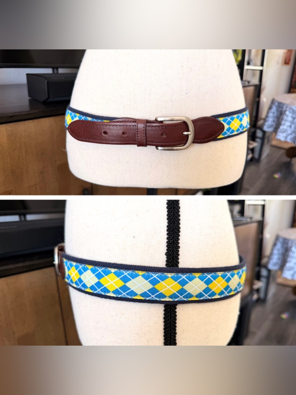 The Belted Cow Co. Leather-Trim Navy Fabric Belt